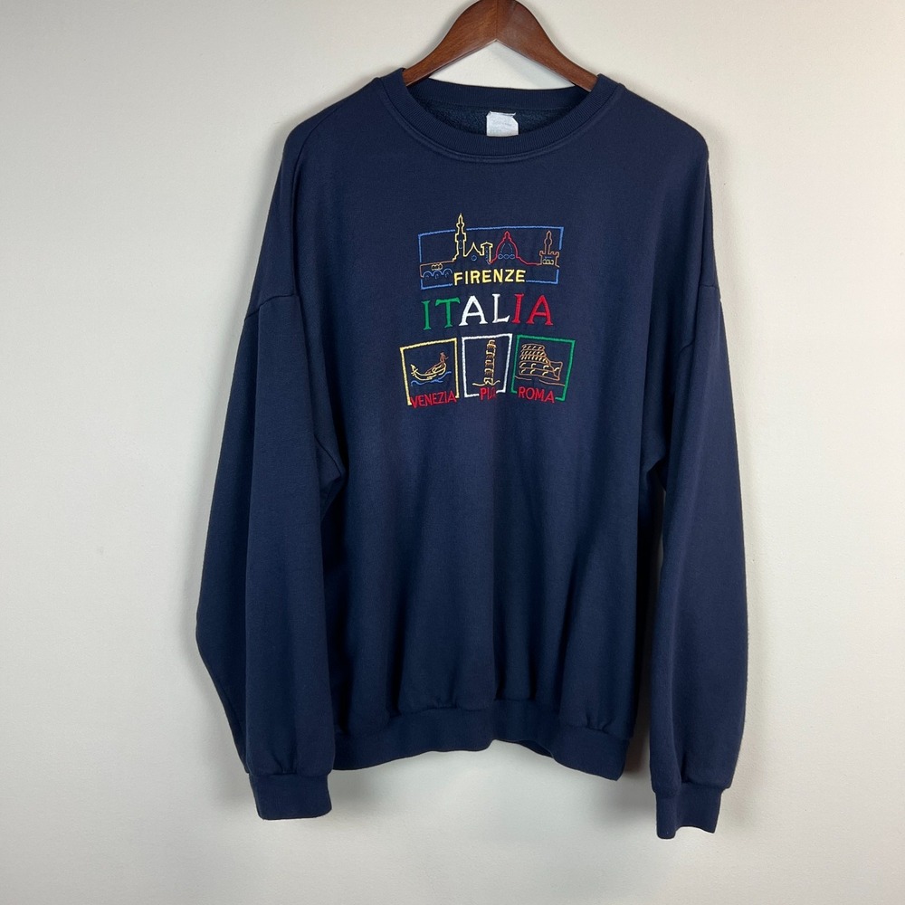 Vintage Italy Sweatshirt XL Navy Tourist Souvenir Embroidered 90s Italia Firenze